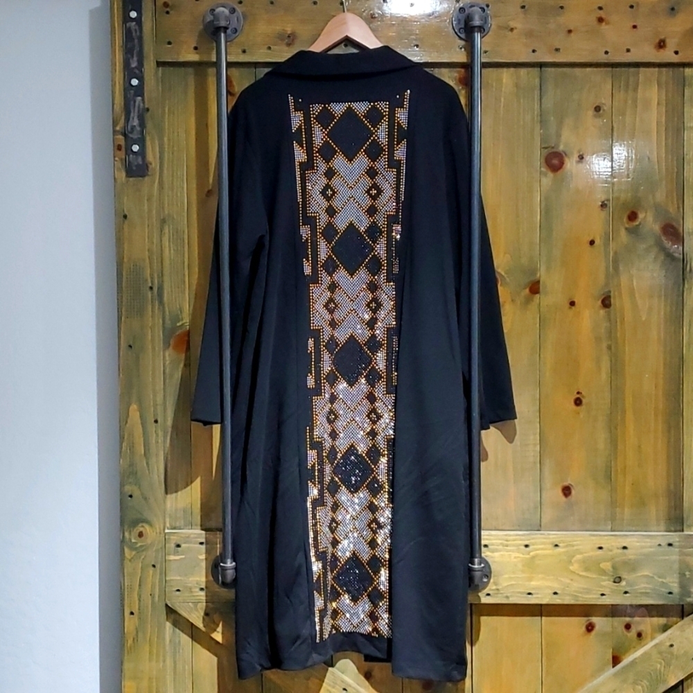 ANTHONY ORIGINAL BLACK LONG CARDIGAN ROBE KIMONO SIZE 2X TRIBAL WESTERN MOBWIFE
